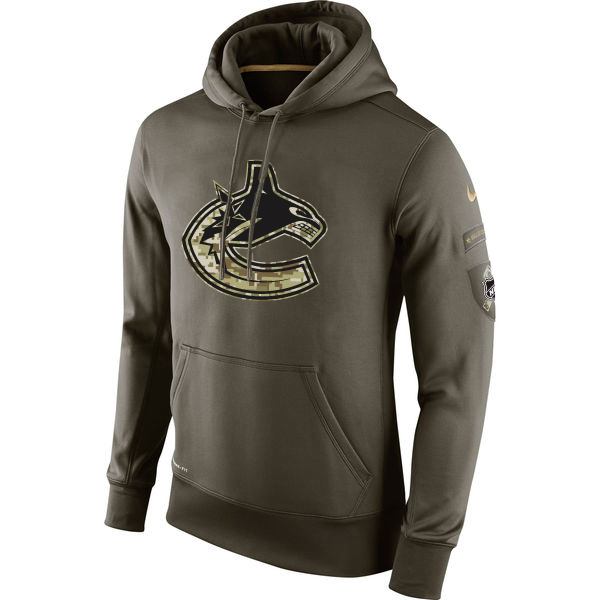 Men NHL Vancouver Canucks Nike Olive Salute To Service KO Performance Hoodie Green->florida panthers->NHL Jersey